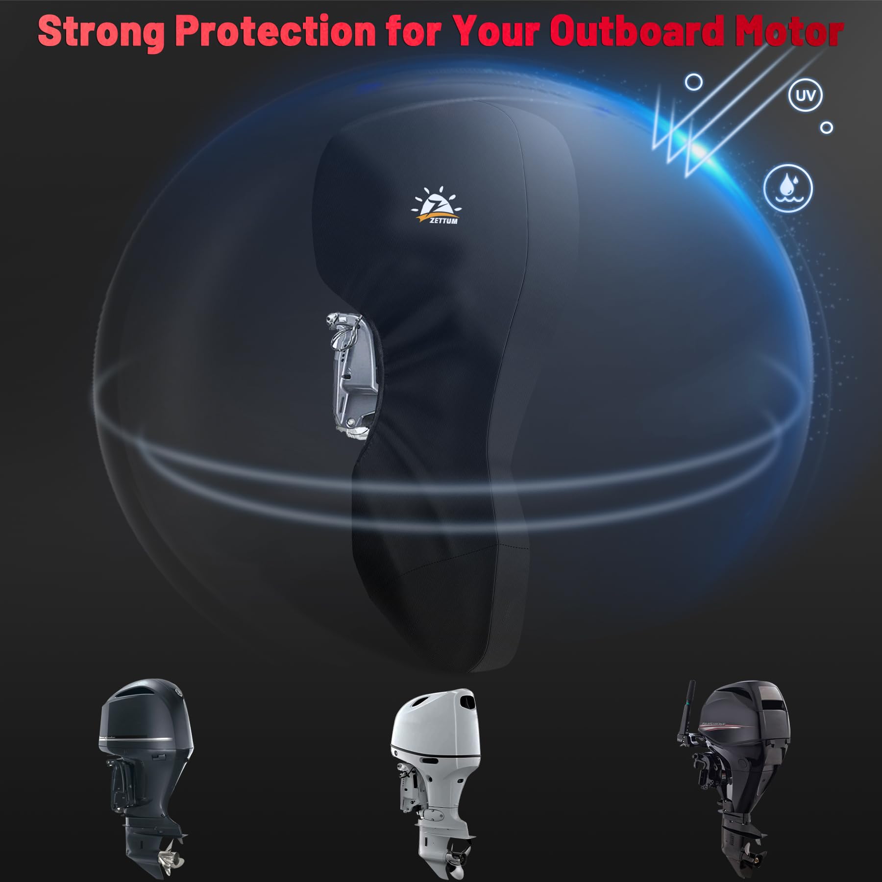 Zettum Outboard Motor Cover, 600D Full Boat Motor Cover Waterproof & Heavy Duty, Fade-Resistant Boat Engine Cover, Fit For Motor