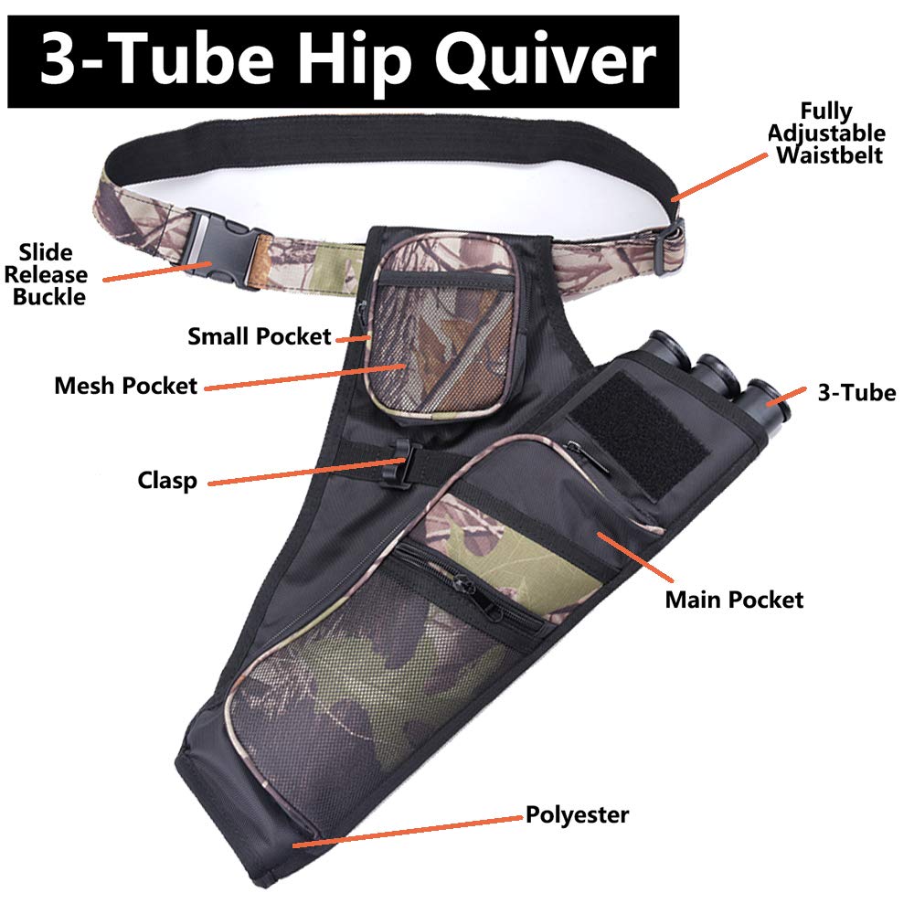 Xtacer 3 Tube Hip Quiver Hunting Training Camo Archery Arrow Quiver Holder Bow Belt Waist Hanged Target Quiver (Camouflage - 3 T