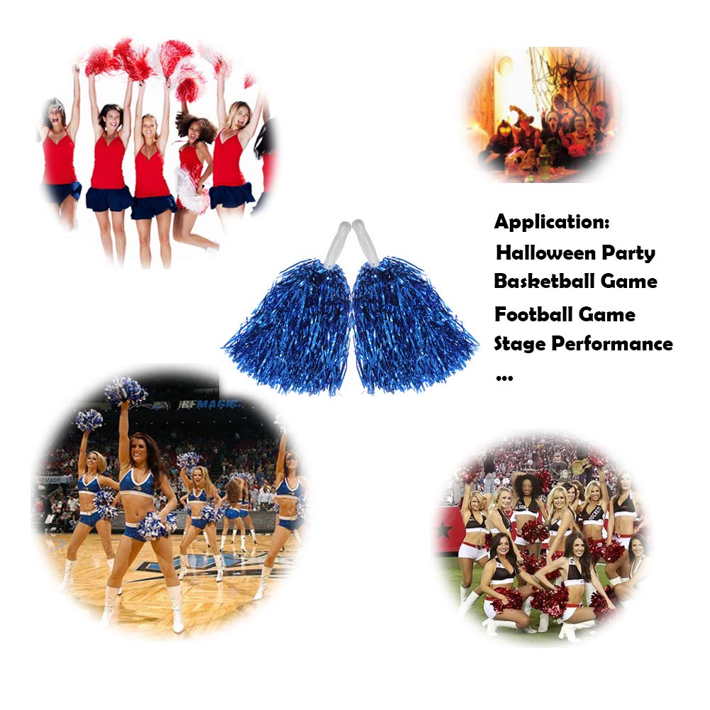 Hooshing 12Pcs Cheerleading Pom Poms Metallic Foil Royal Blue With Plastic Handles For Team Sports Dance Party