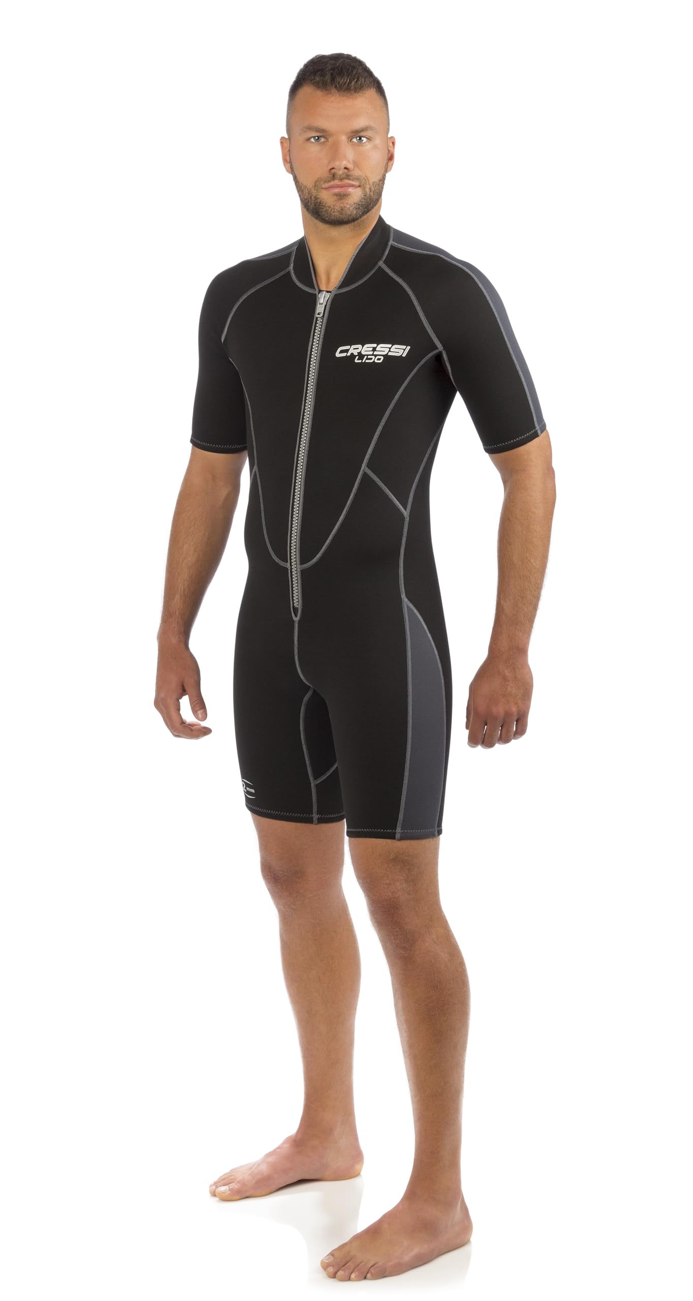 Cressi Lido 2 mm Man Short Sleeves Short Wetsuits, Black/Grey, 3XL