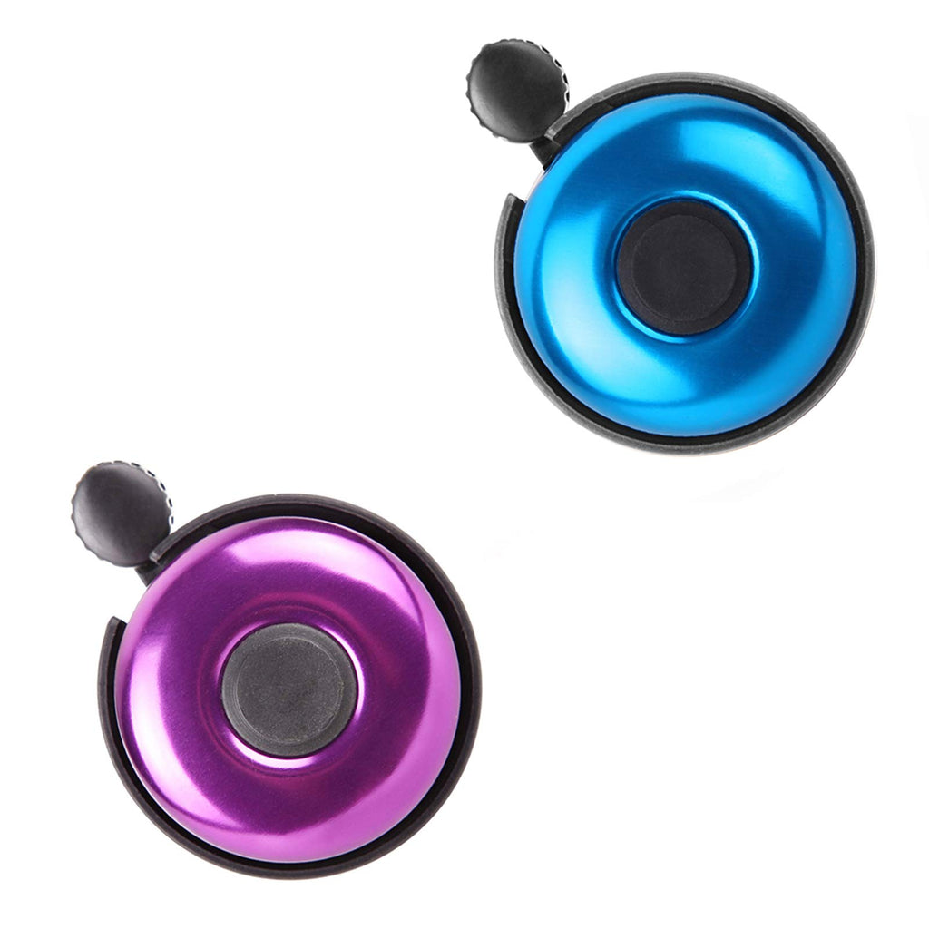 Rekata 2 Pack Aluminum Bike Bell, Loud Sound Bicycle Bell Adults Kids Girls Boy (Blue + Purple)