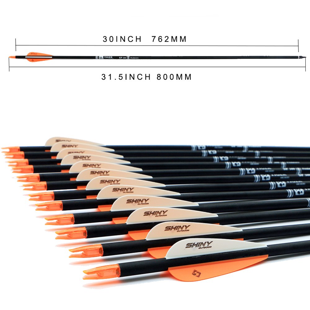 Tiger Archery 30Inch Carbon Arrow Practice Hunting Arrows With Removable Tips For Compound & Recurve Bow(Pack Of 12) (Orange Whi