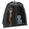 EighteenTek Upgraded Pop-Up Shower Tent, Black, 2-Room Privacy Shelter with Floor & Dual Doors, Portable Camping Toilet & Changi