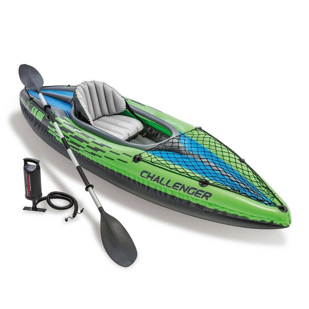 Intex Challenger K1 Kayak 1 Man Inflatable Canoe With Aluminum Oars And Hand Pump, Greenblue