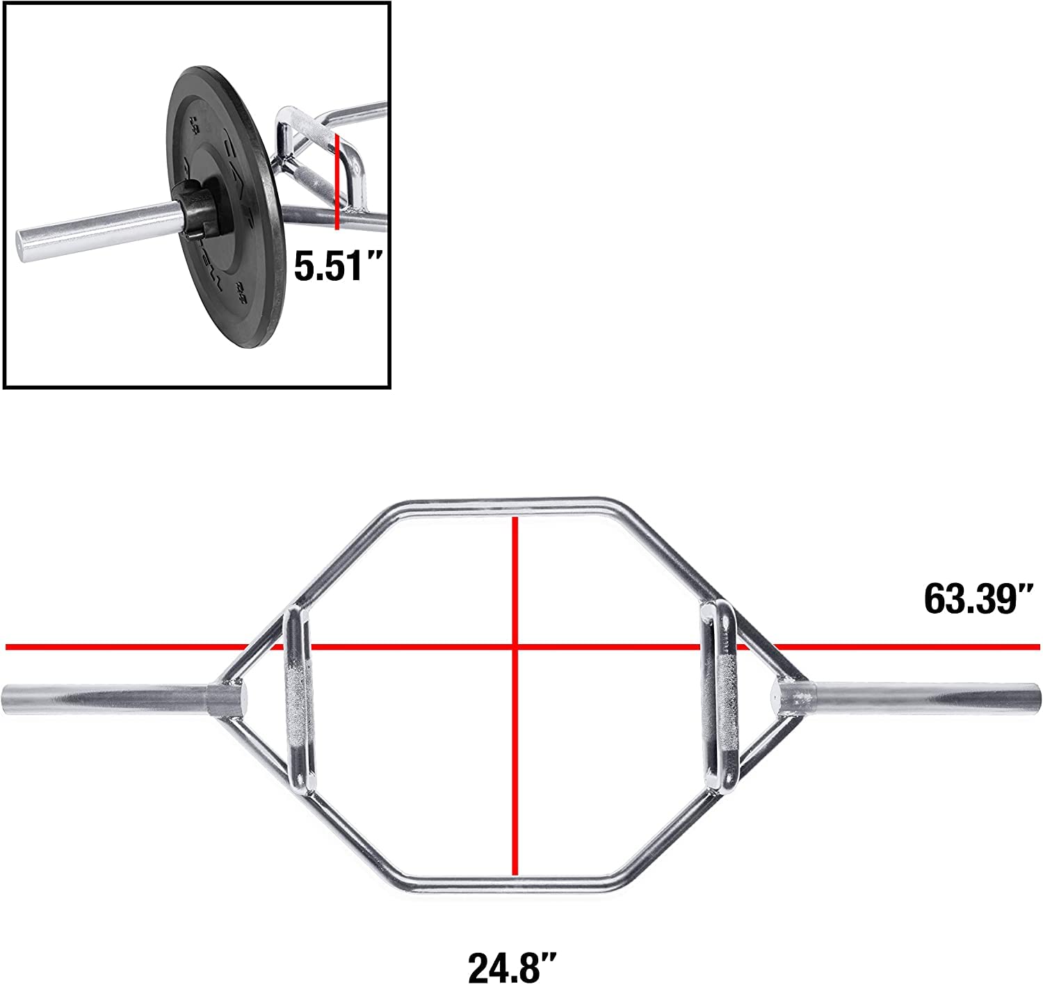Cap Barbell Mega Olympic Trap Bar, Deadlift Bar, Hex Bar With Combo Neutral Grips, Chrome - New Version (Obis-91Hc)