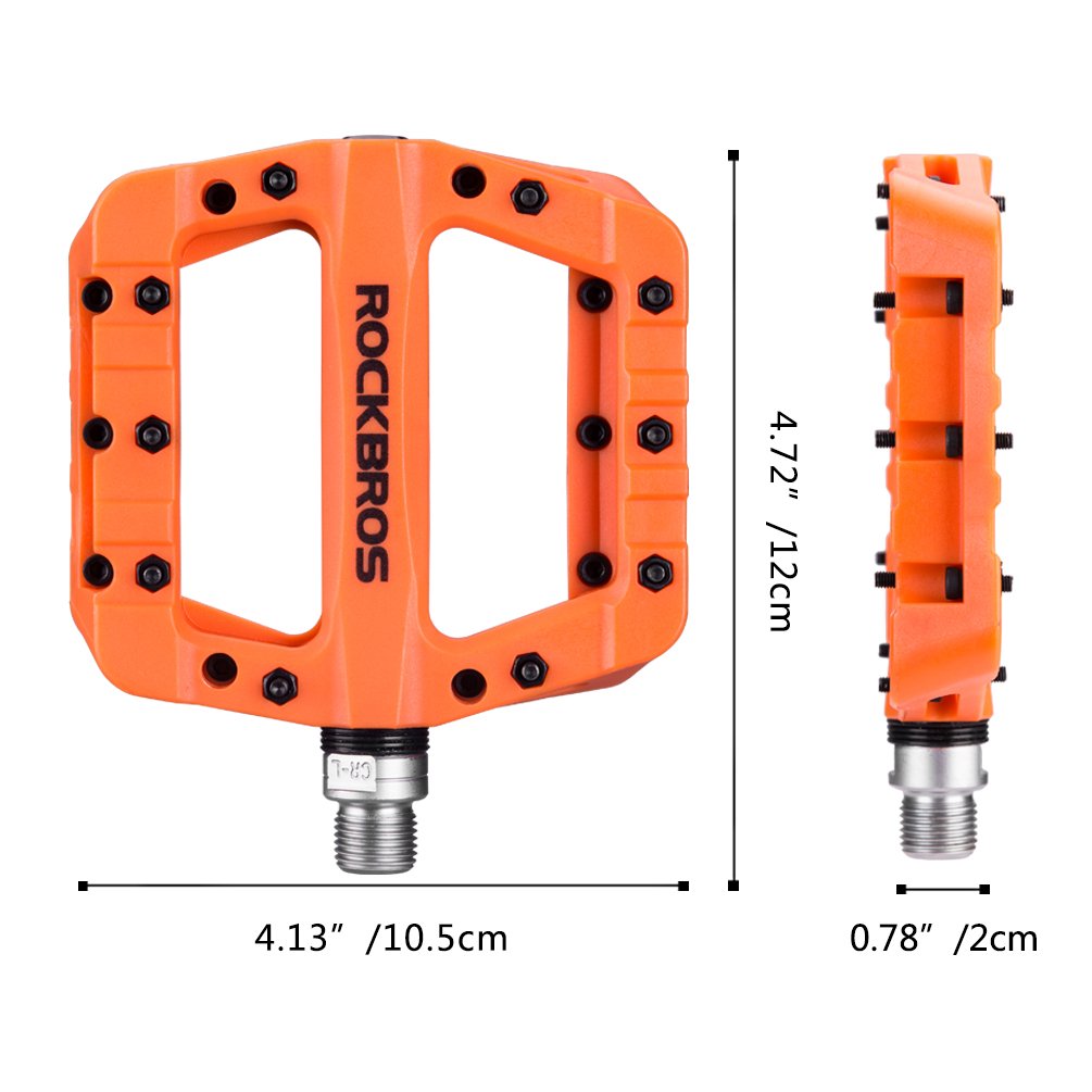 Rockbros Lightweight Mountain Bike Pedals Nylon Fiber Bicycle Platform Pedals For Bmx Mtb 9/16'' Orange