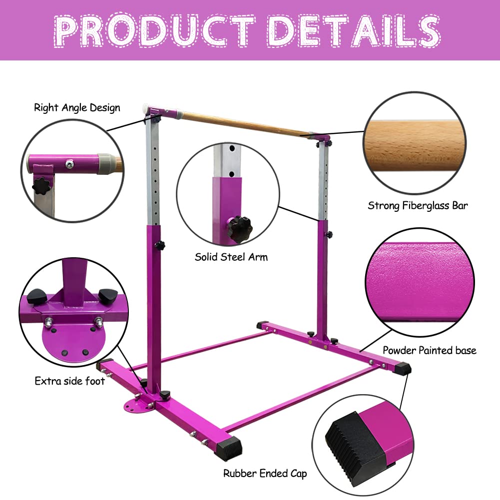 Landgarden Gymnastic Kip Bar,Horizontal Bar For Kids Girls Junior,3' To 5' Adjustable Height,Home Gym Equipment,Ideal For Indoor