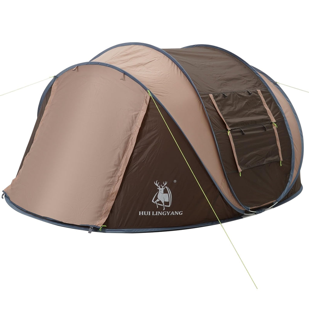Hui Lingyang 4 Person Easy Pop Up Tent, 9.5X6.6X52'', Waterproof Automatic Setup, 2 Doors-Instant Family Tents For Hiking, Campi