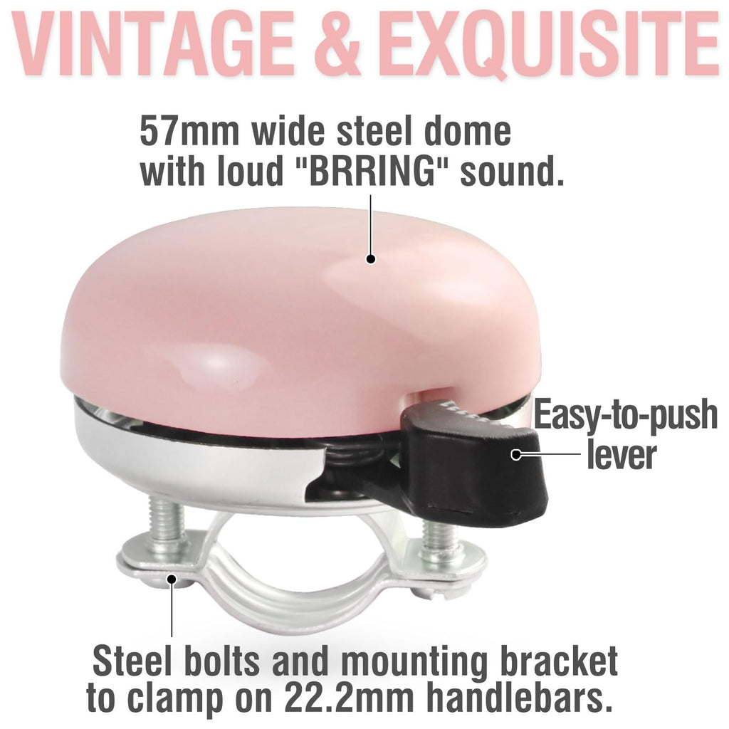 Marque Beach Cruiser Bike Bell - Classic Bicycle Bell Design For Adults And Kids With Traditional Ring Sound (Pink)