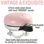 Marque Beach Cruiser Bike Bell - Classic Bicycle Bell Design For Adults And Kids With Traditional Ring Sound (Pink)