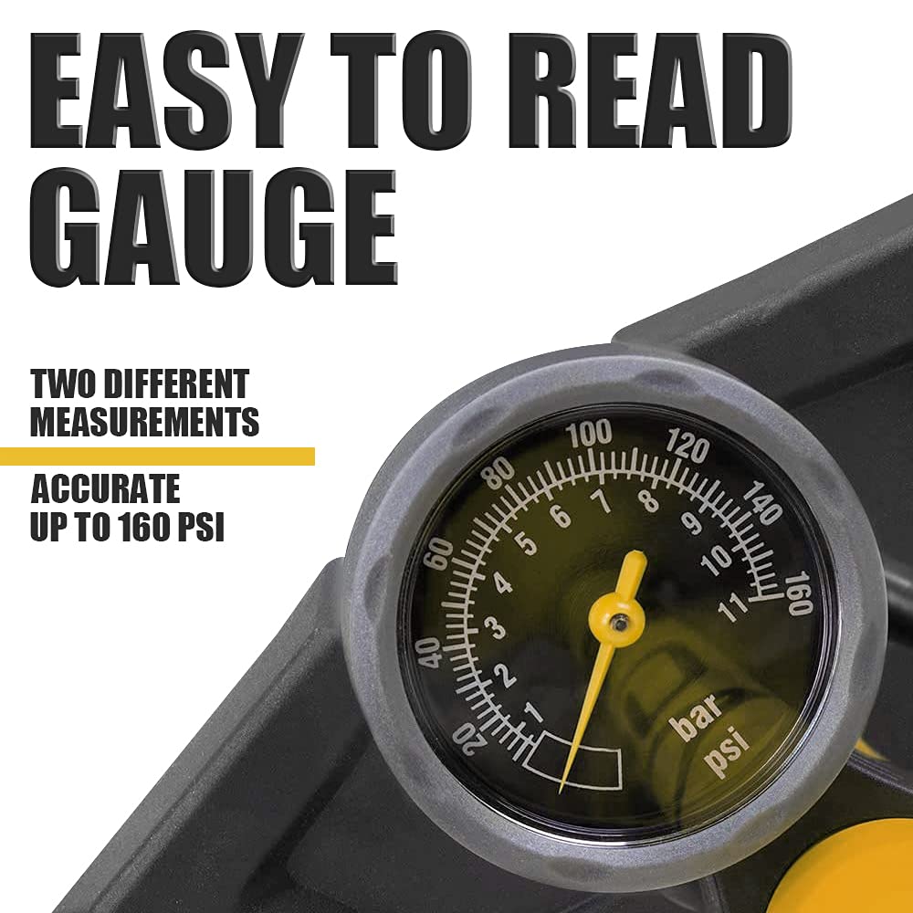 Bv Bicycle Ergonomic Bike Floor Pump With Gauge & Smart Valve Head, 160 Psi, Automatically Reversible Presta And Schrader