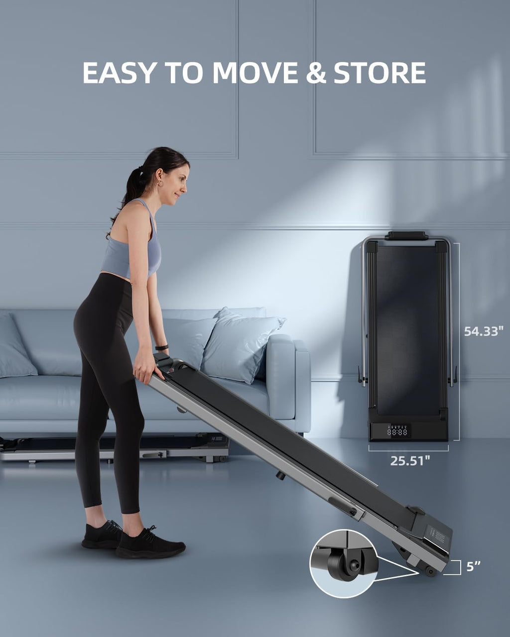 Deerrun 3 In 1 Under Desk Walking Pad Treadmill, 3.0Hp Low Noise Portable For Home & Office, 300Lbs Weight Capacity Folding With