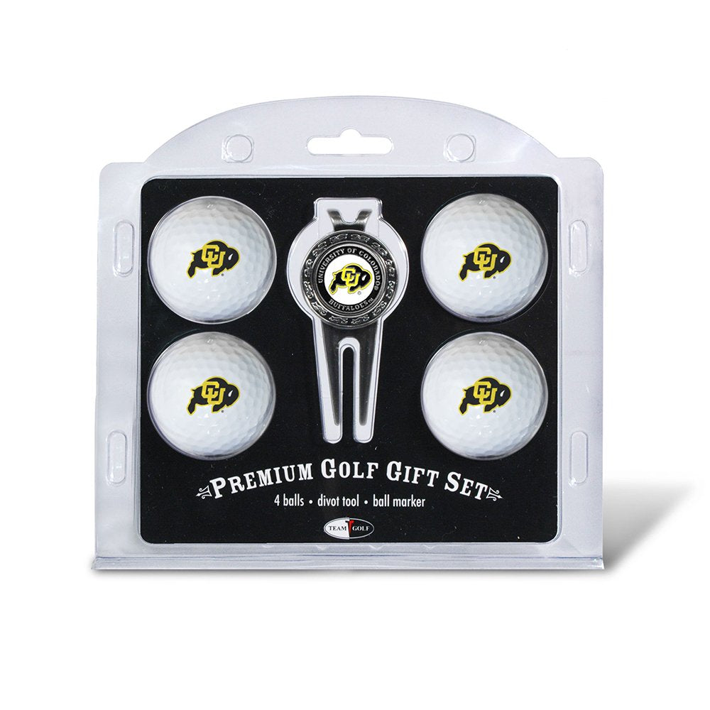 Team Golf NCAA Colorado Buffaloes 4 Golf Ball And Divot Tool Set Regulation Size Golf Balls (4 Count) & Divot Tool with Removabl