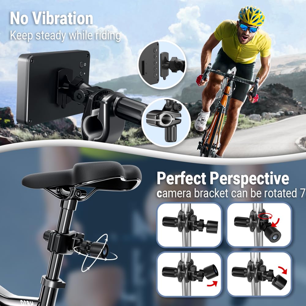 Feisike Handlebar Bike Mirror, Bicycle Rear View Camera With 4.3'' Hd Night Vision Function, 145    Wide Angle View, Adjustable