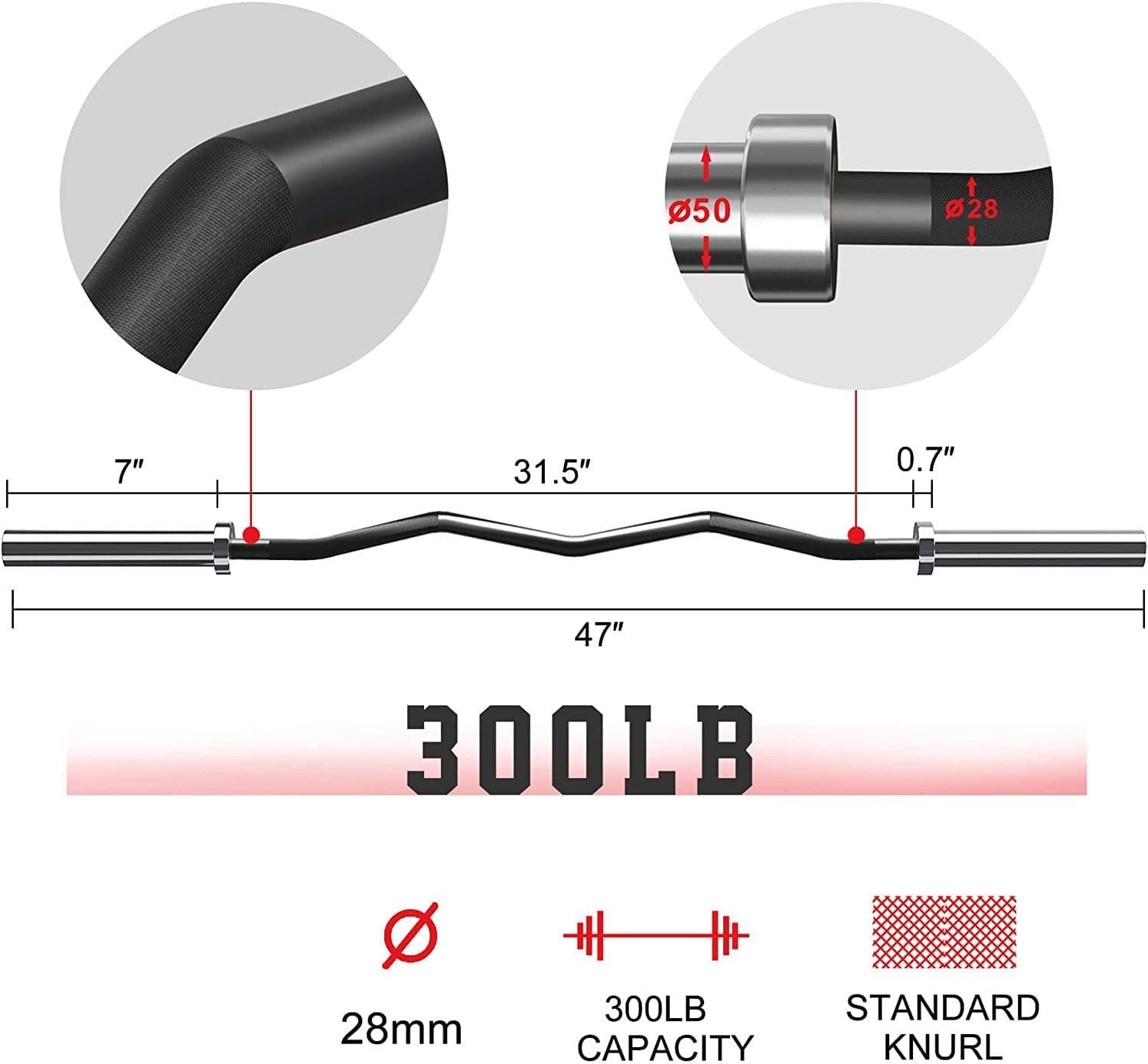 Holleyweb Olympic Training Barbells Curl Bar 300Lbs/400Lbs/700Lbs/1500Lbs Weight Capacity Available,Workout Barbell Super Suitab