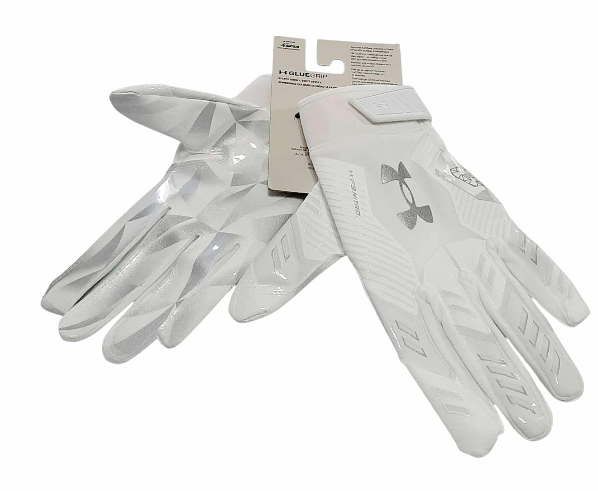 Under Armour Men'S F9 Nitro Novelty Football Gloves, (101) White/Distant Gray/Metallic Silver, Medium