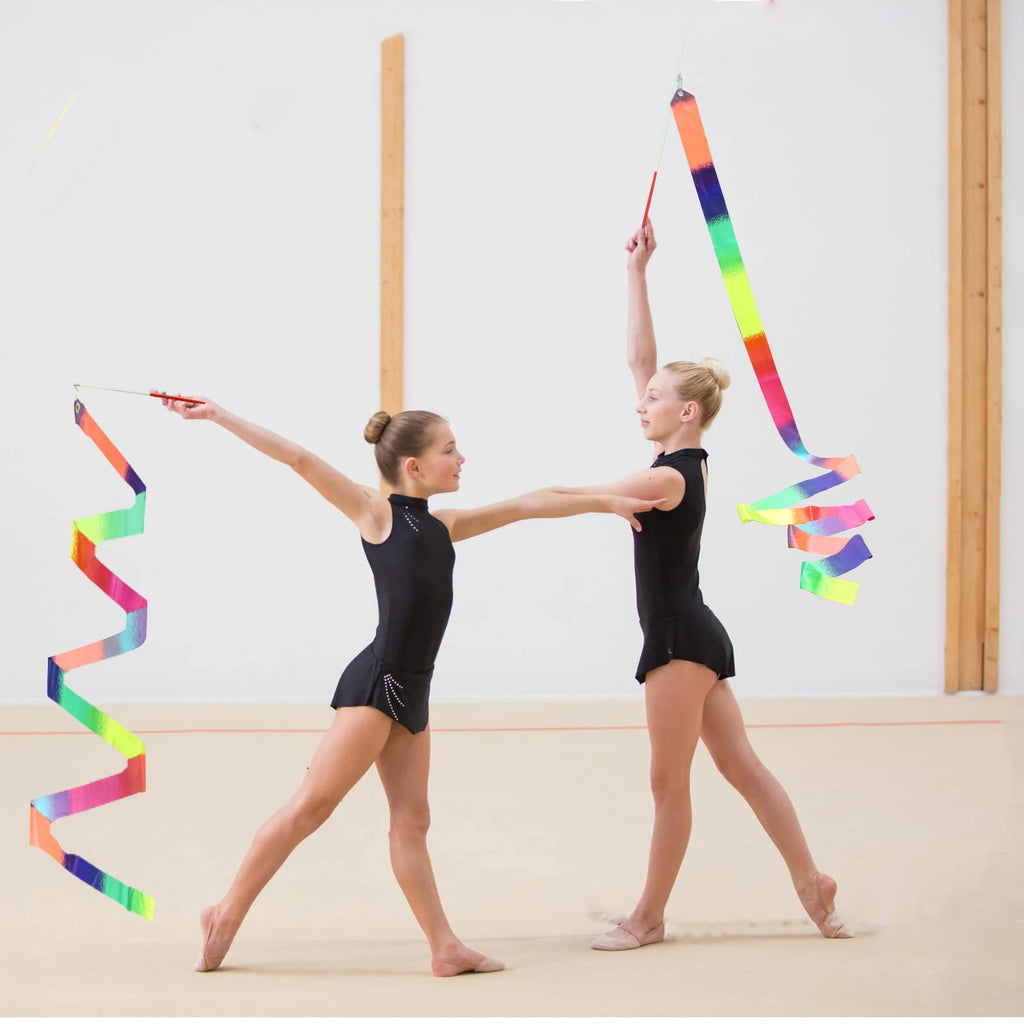 2Pcs Ribbon Wands Rainbow Dance For Kids, 78.74 Inch Rhythmic Gymnastics Ribbon Dancer Wand With Rod, Soft Rainbow Ribbon Twirli