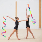 2Pcs Ribbon Wands Rainbow Dance For Kids, 78.74 Inch Rhythmic Gymnastics Ribbon Dancer Wand With Rod, Soft Rainbow Ribbon Twirli