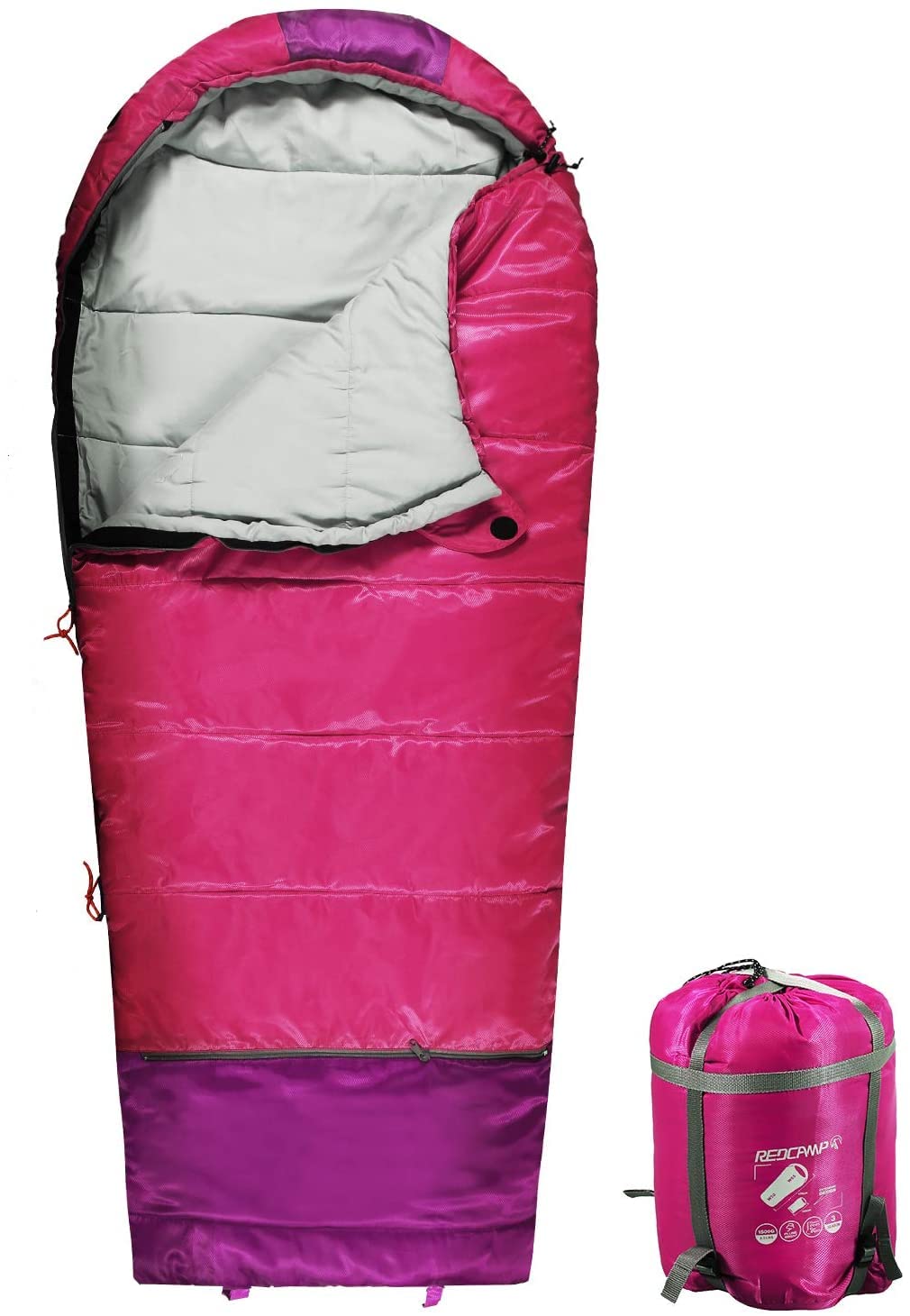 REDCAMP Kids Mummy Sleeping Bag for Camping Zipped Small, 40 Degree 3 Season Cold Weather Fit Boys,Girls & Teens (Pink with 2.4l