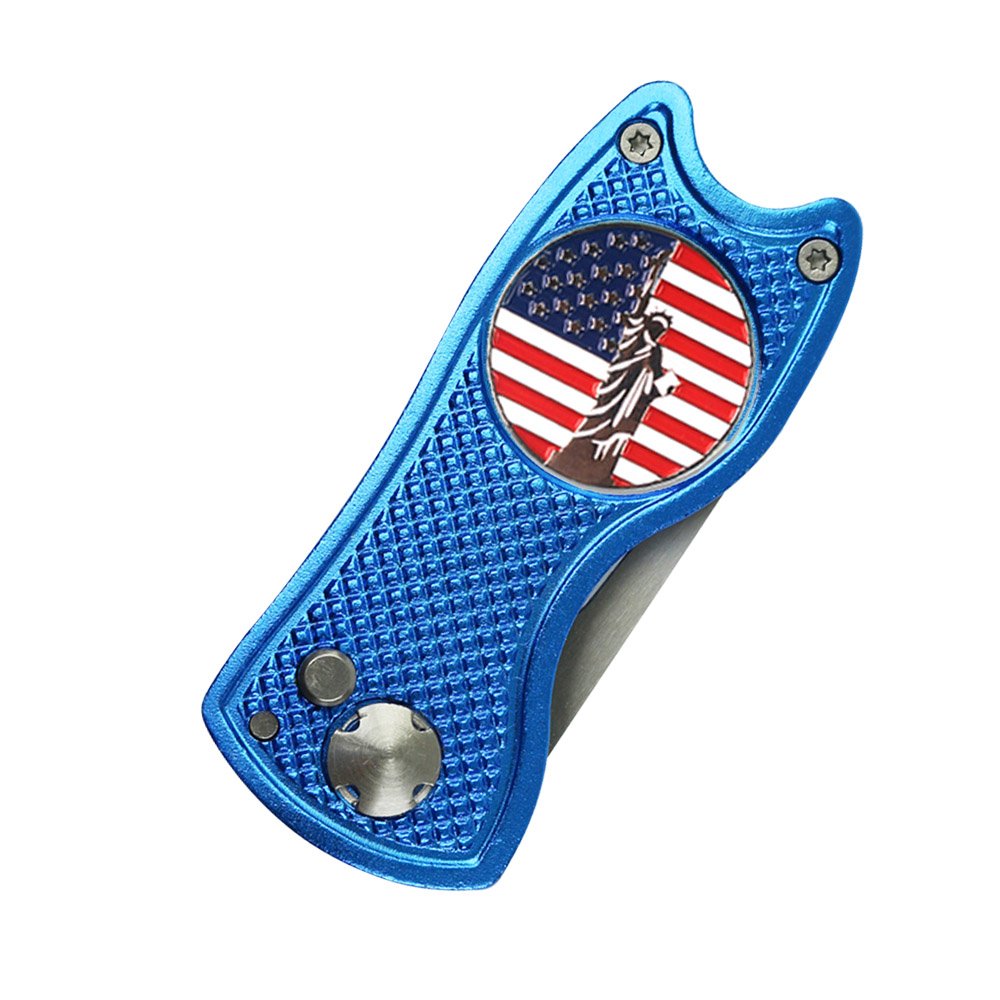 Pinmei Foldable Golf Divot Tool With Removeable Golf Ball Marker (Blue)