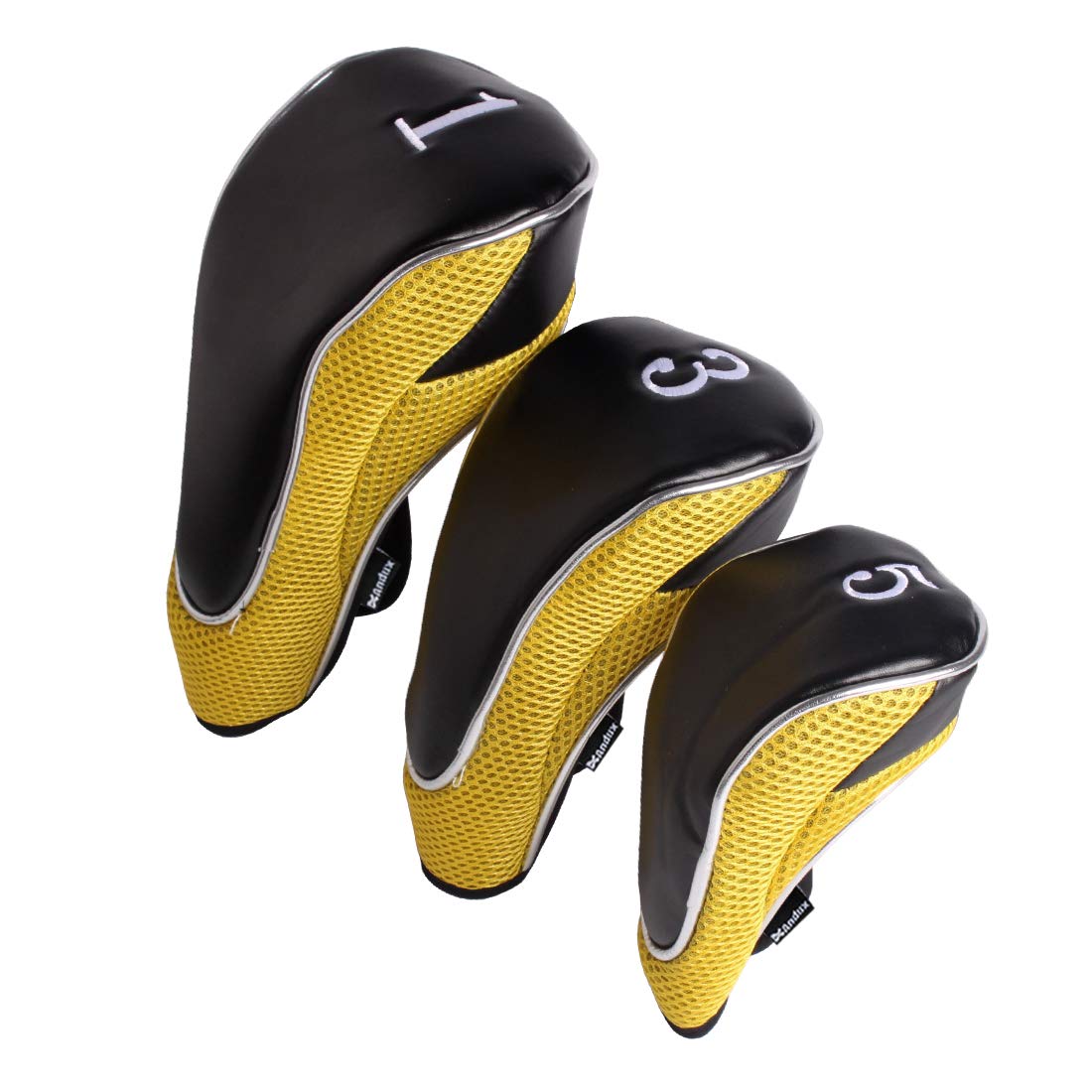 Andux Golf 460Cc Driver Fairway Wood Club Head Covers Hook & Loop Set Of 3 Yellow