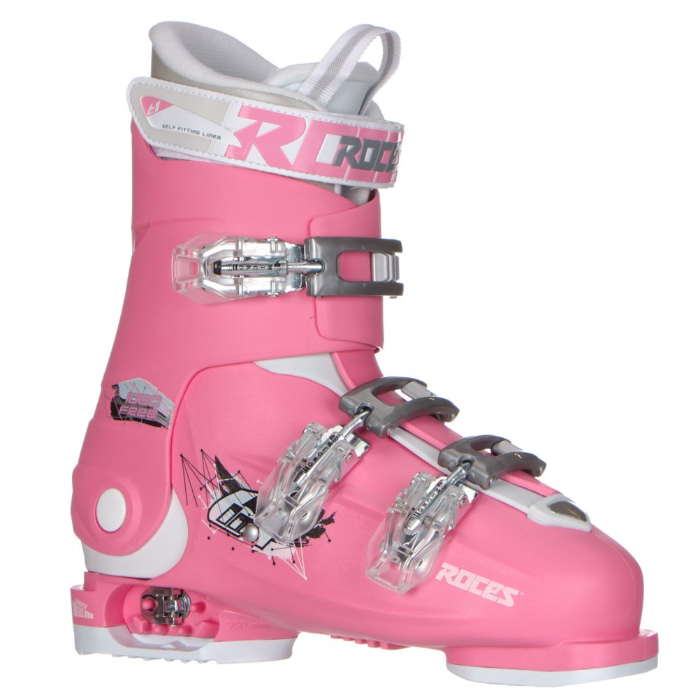 ROCES IDEA UP Adjustable Ski Boots for Kids, Color Deep Pink/White Size, 22.5-25.5