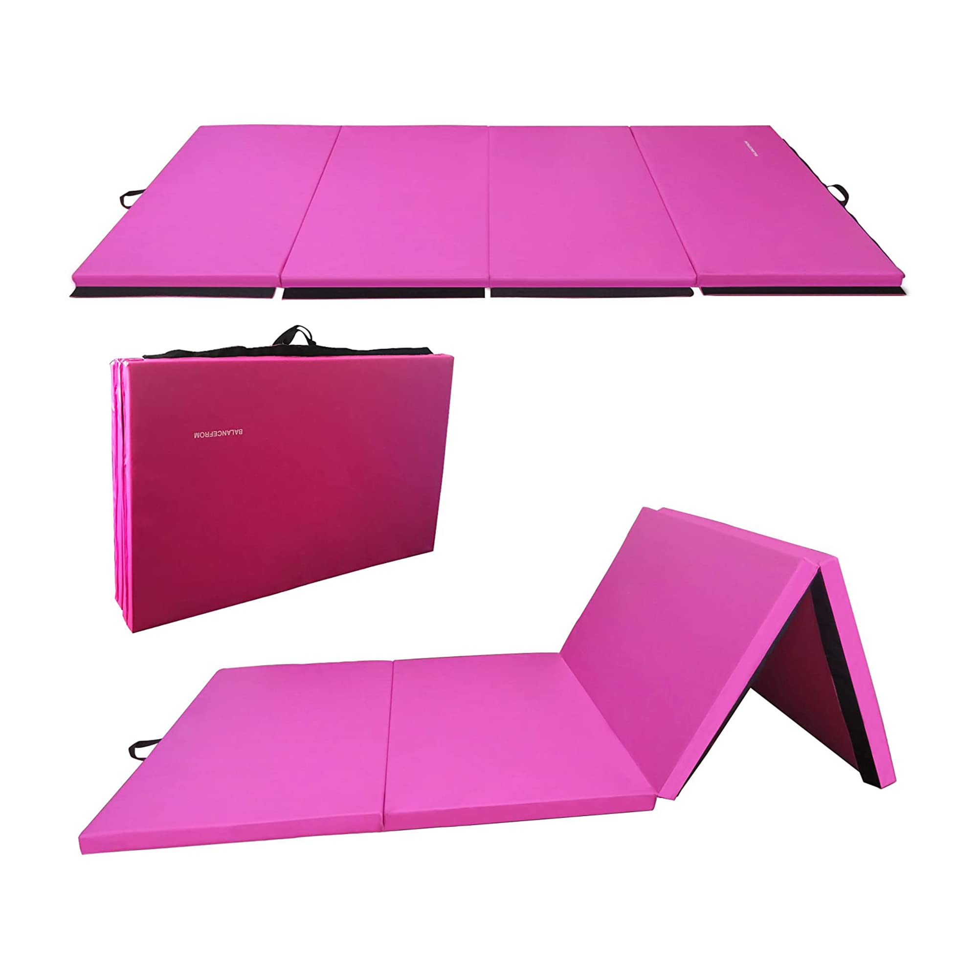 Balancefrom All Purpose 4'X10'X2'' Extra Thick High Density Anti Tear Gymnastics Gym Folding Exercise Aerobics Mats, Pink