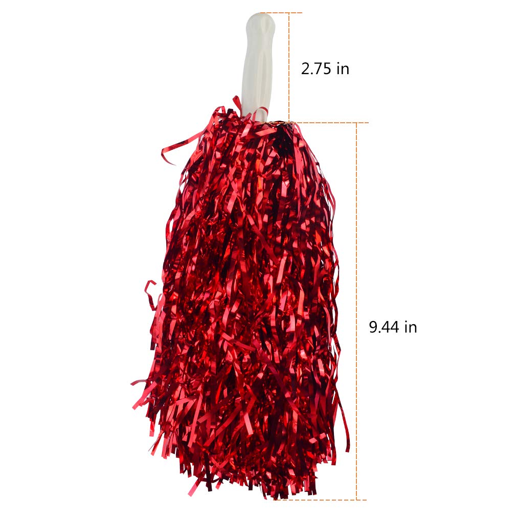 Baotongle 12 Pcs Cheerleading Squad Spirited Fun Poms Pompoms Cheer Costume Accessory For Party Dance Sports (Reds)