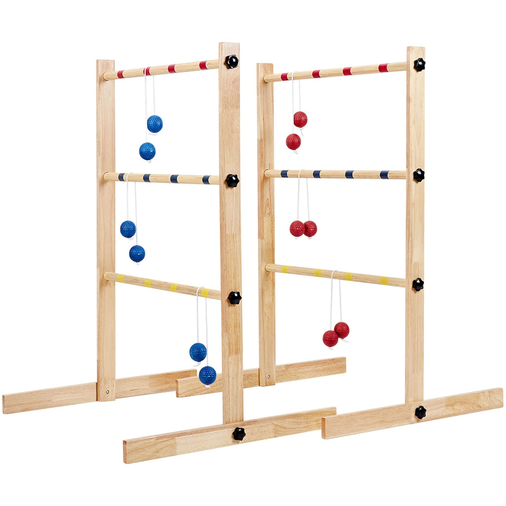 Apudarmis Ladder Toss Game Set, 35X26In Pine Wooden Golf Ladder Lawn Game With 6 Bolos Balls And Carrying Case - Outdoor Backyar