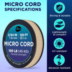 Teceum Micro Paracord - Beige - 1.18 Mm X 125 Ft - Micro Utility Cord - Thin Braided Paracord Rope Nylon Polyester - Wind Chime