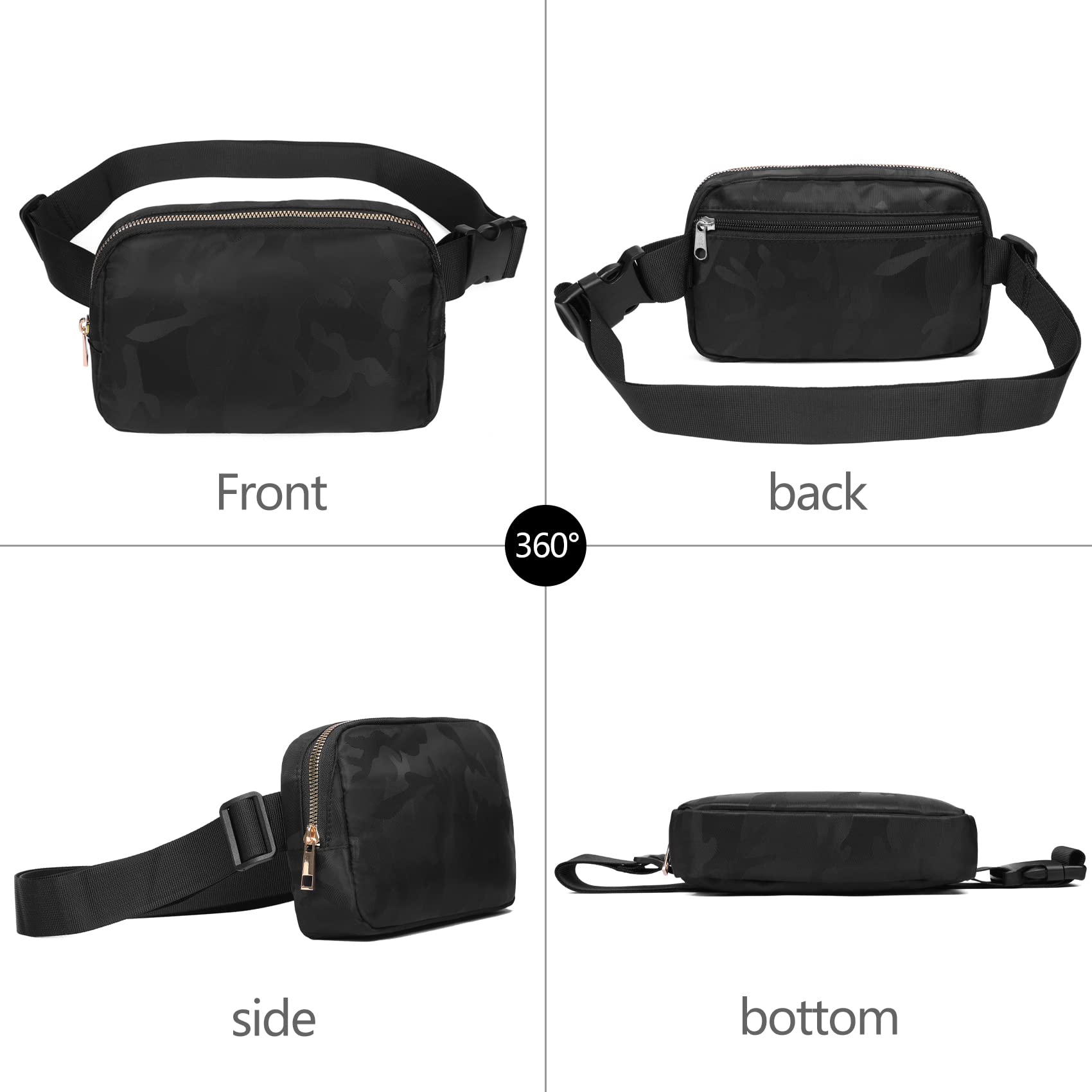 Vorolo 2 Pack Fanny Pack Crossbody Bag For Women And Men Belt Bag Gift For Women Bum Bag With Adjustable Strap For Sports Black+