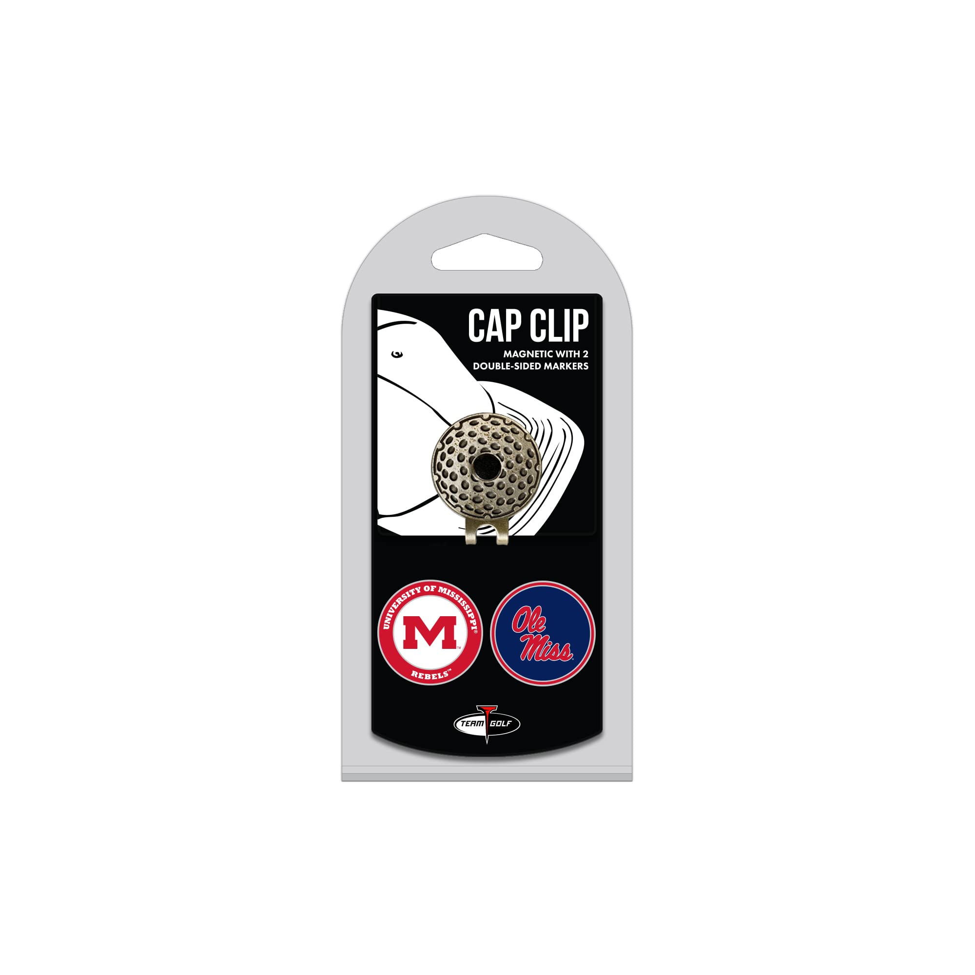 Team Golf NCAA Ole Miss Rebels Cap Clip With 2 Golf Ball Markers Golf Cap Clip with 2 Removable Double-Sided Enamel Magnetic Bal