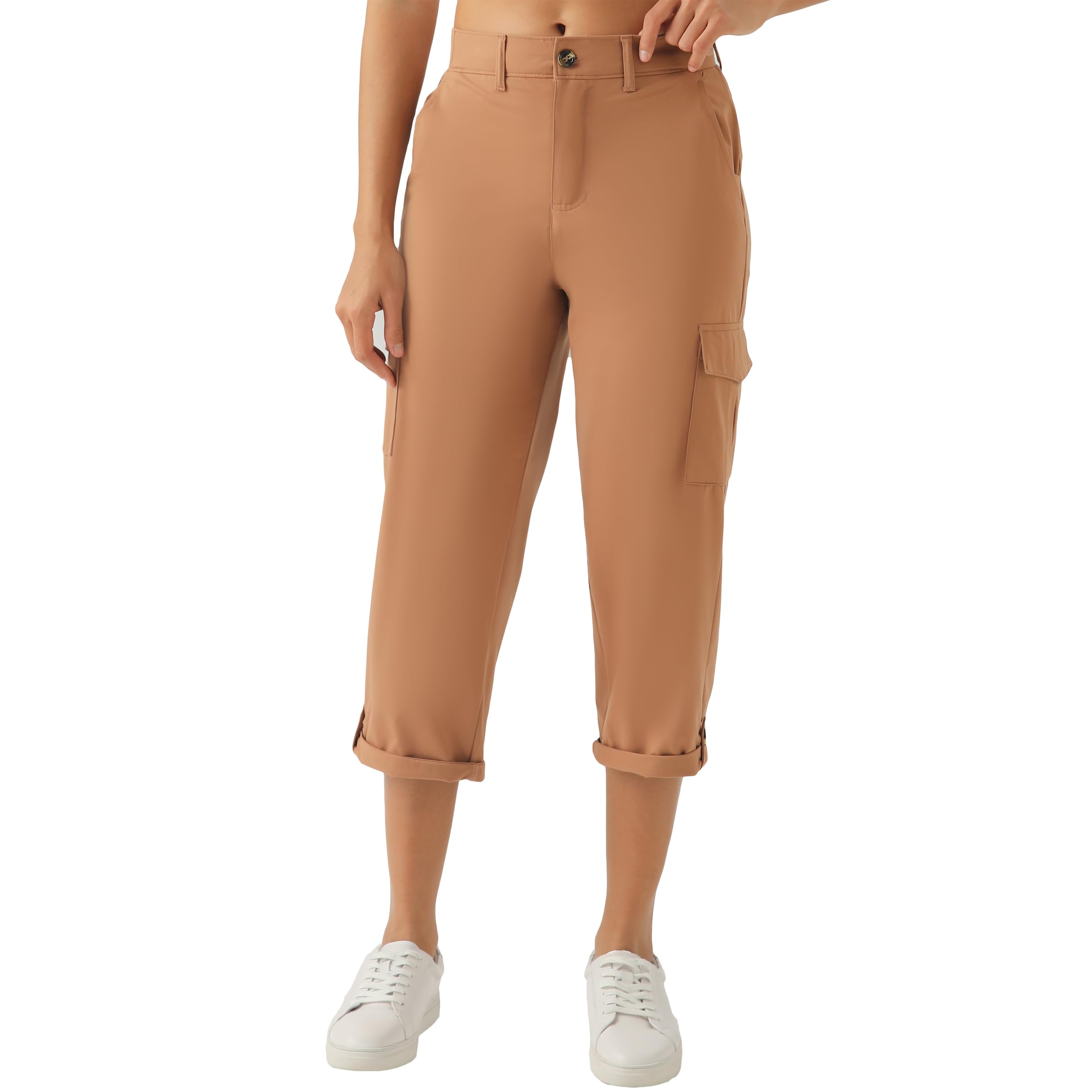 zsenoxaxi Womens Hiking Capri Pants Lightweight Stretchy Cropped Cargo Pants with Pockets for Outdoor Casual Travel(Mocha,XXXL)