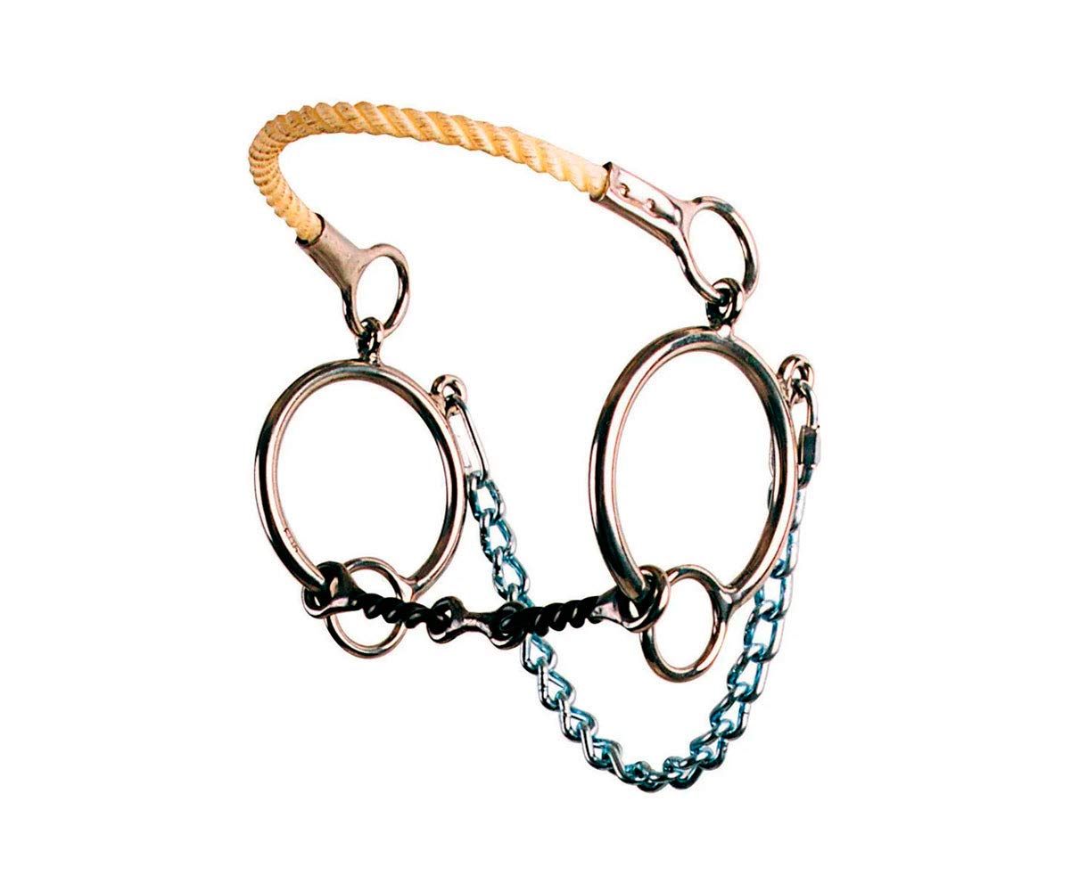 Reinsman 903 Ring Combination Rope Nose Bit - 3-Piece Twisted Wire Dog Bone Snaffle - Stage E - Horse Size