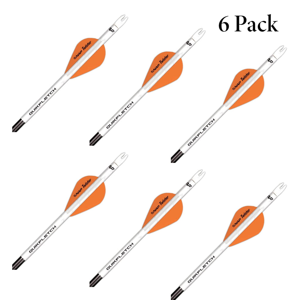 New Archery Products Quikfletch Twister 2'' 3-Vane Stabilizing Fletching - White Tube, Orange/White Vanes