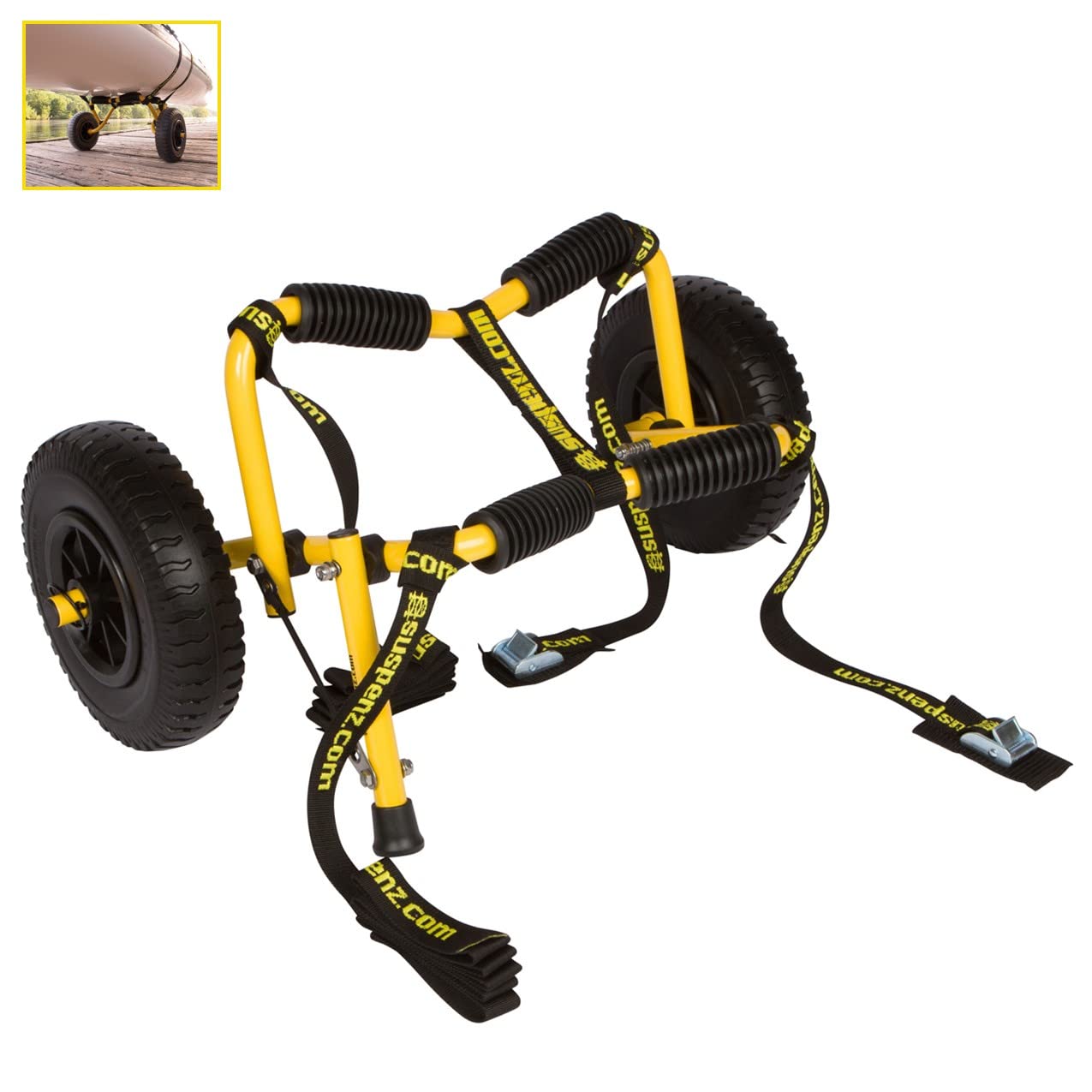 Suspenz Stowable Kayak Carrier Cart, Sk Trailer Cart With Airless Wheels And Straps, Yellow, (22-1166)