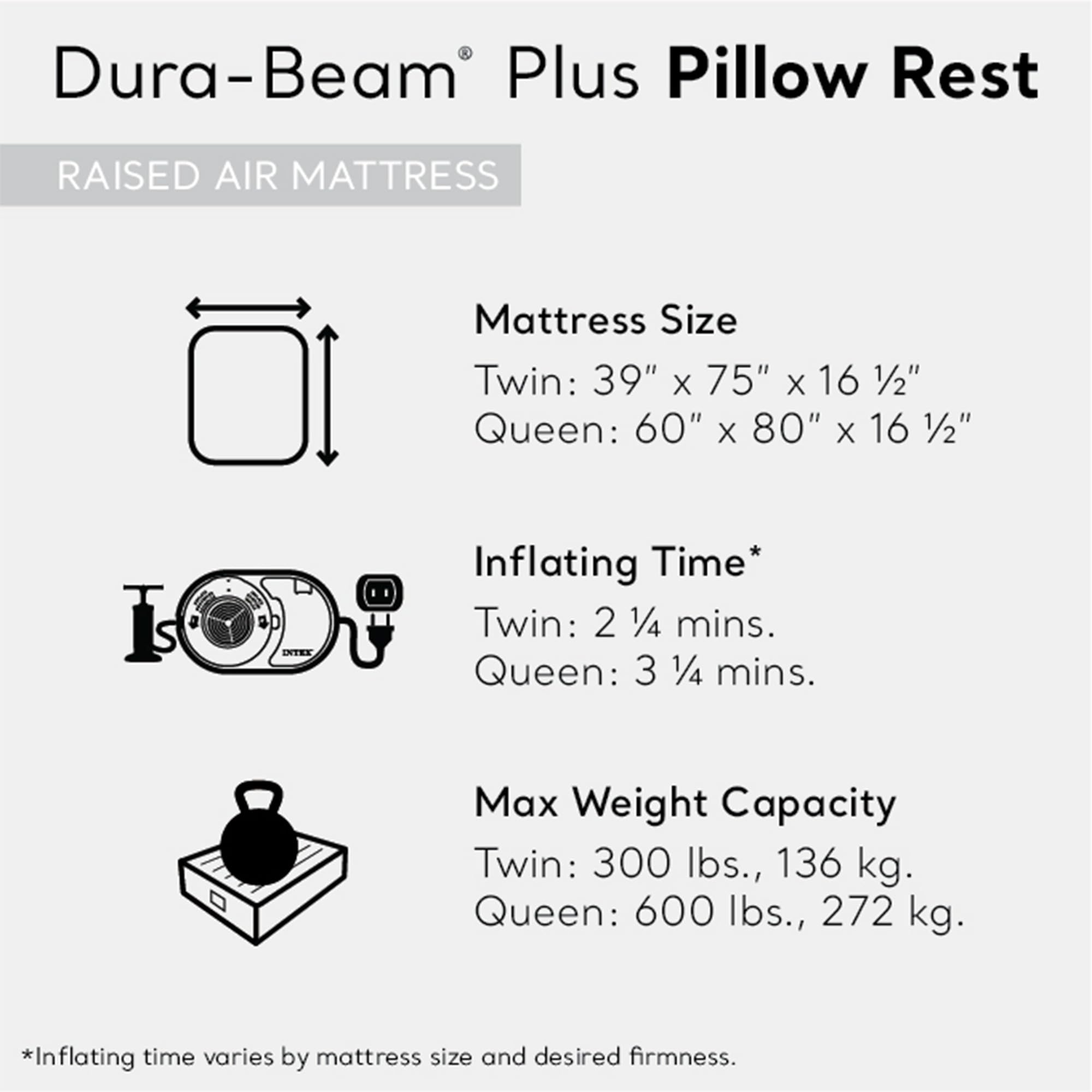 Intex 64123Ed Dura-Beam Plus Pillow Rest Air Mattress: Fiber-Tech - Queen Size - Built-In Electric Pump - 16.5In Bed Height - 60