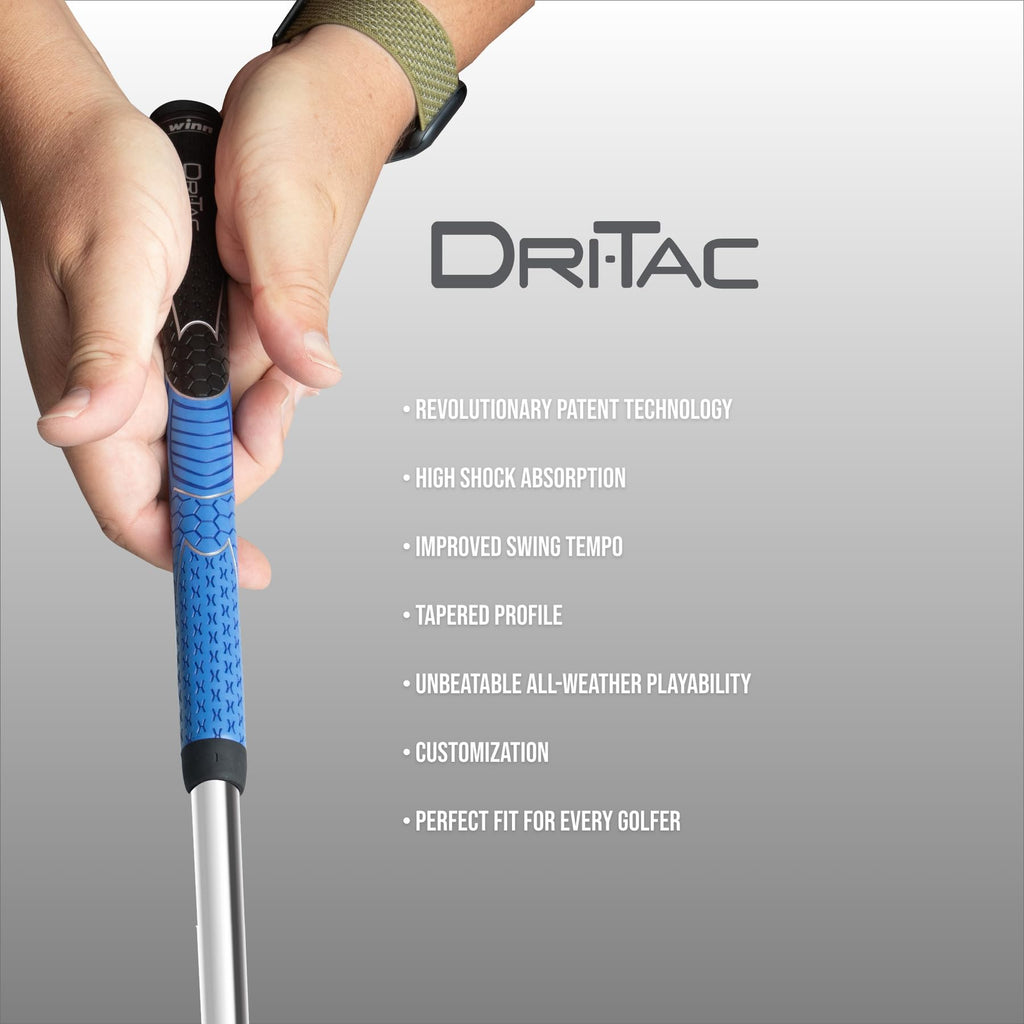 Winn Dri-Tac Midsize 13 Pieces Black/Blue Golf Grip - Non-Slip & Cushioned Comfort - Incredible Comfort & Moisture-Wicking - Sho