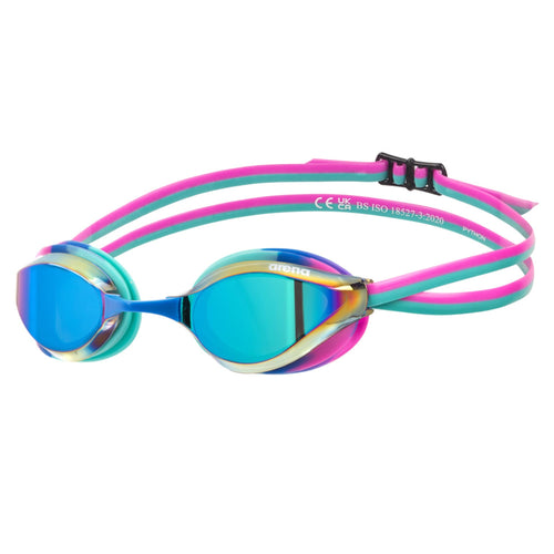 Arena Unisex Adults Python Racing Swim Goggles For Men And Women Anti-Fog Mirror Lens Max Comfort Dual Strap, Turquoise/Water/Fu
