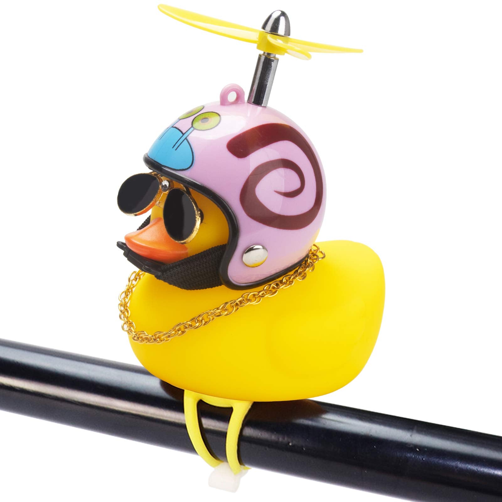 wonuu Rubber Duck Car Ornaments Yellow Car Dashboard Decorations Squeeze Duck Bicycle Horns with Propeller Helmet (Snail-Light)