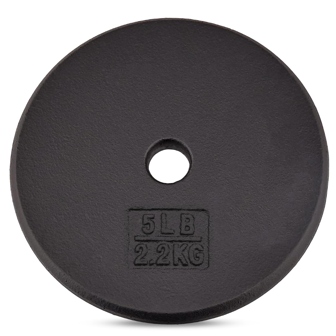 Yes4All 1-Inch Cast Iron Weight Plates For Dumbbells - Standard Weight Disc Plates (5 Lbs, Single)