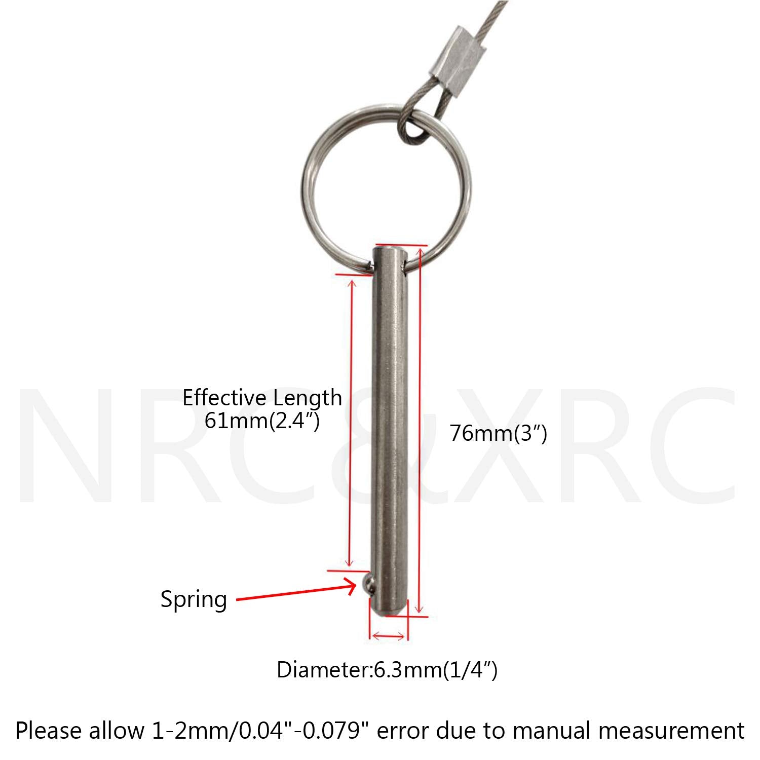 Quick Release Pin, Diameter 1/4''(6.3Mm), Total Length 3''(76Mm), Effective Length 2.4''(61Mm), Full 316 Stainless Steel, Bimini