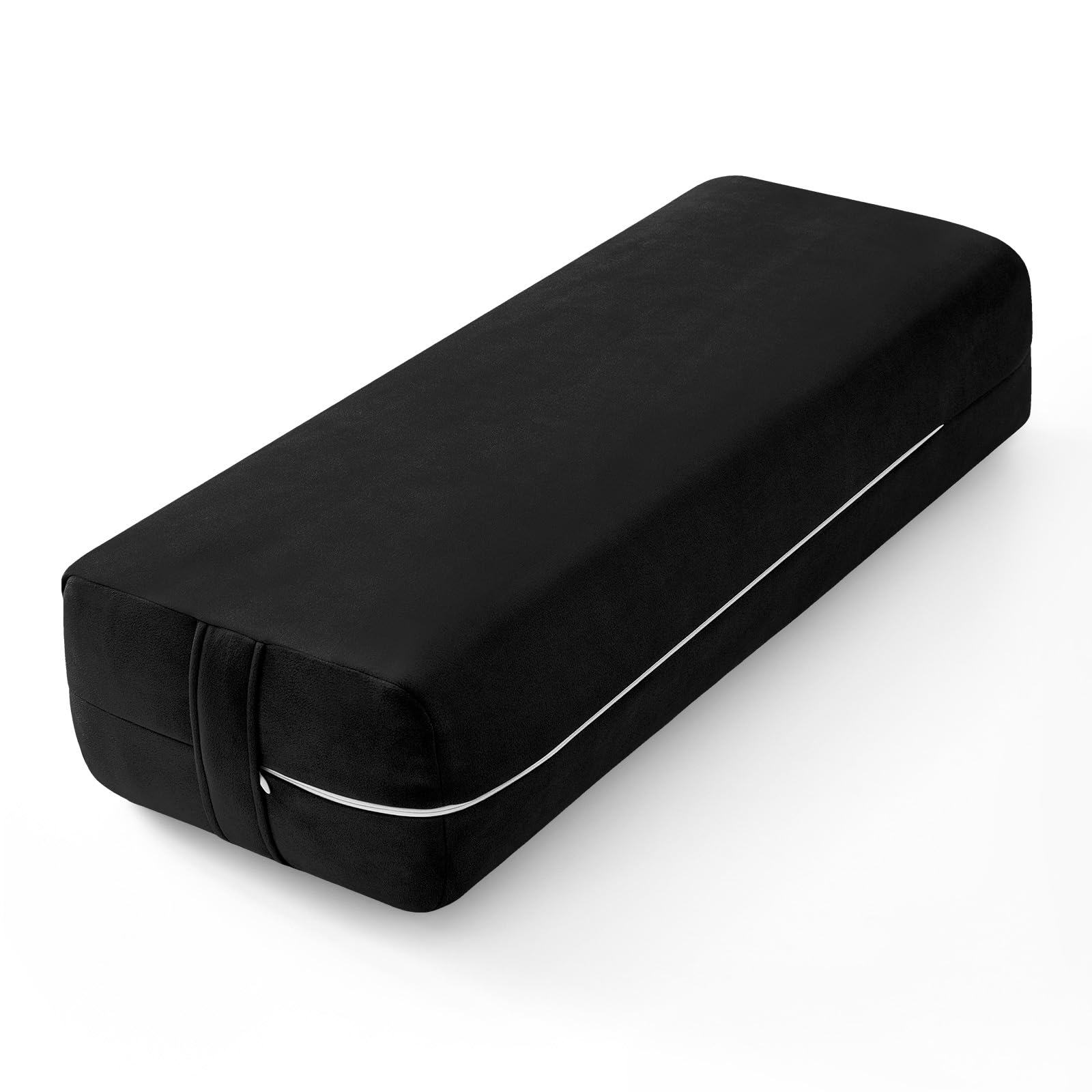 Wellsin Rectangular Yoga Bolster - Meditation Pillow with Washable Suede Cover, 27X10 X5.5, Black