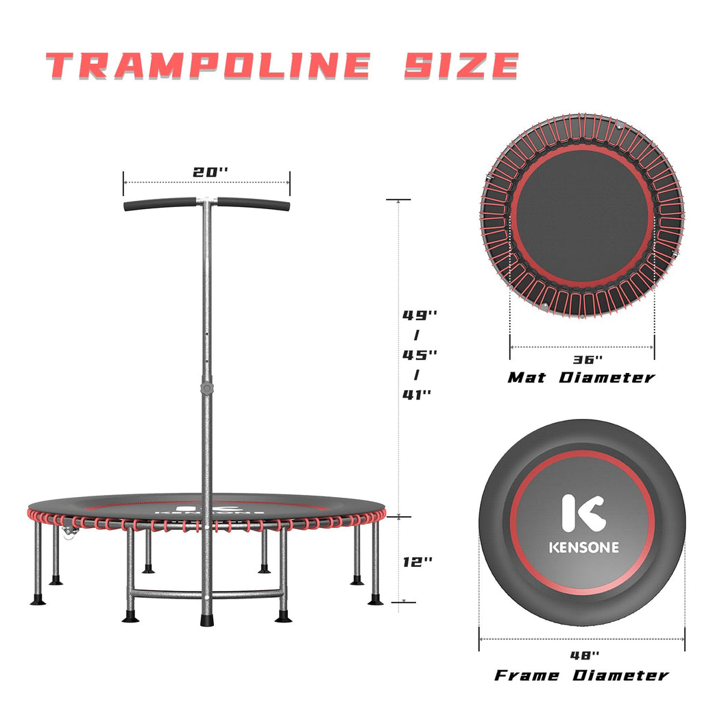 K Kensone 48 Low-Impact Rebounder Trampoline For Adults With Bungee, 550Lbs Quiet Mini Exercise Trampoline With Adjustable T-Sha