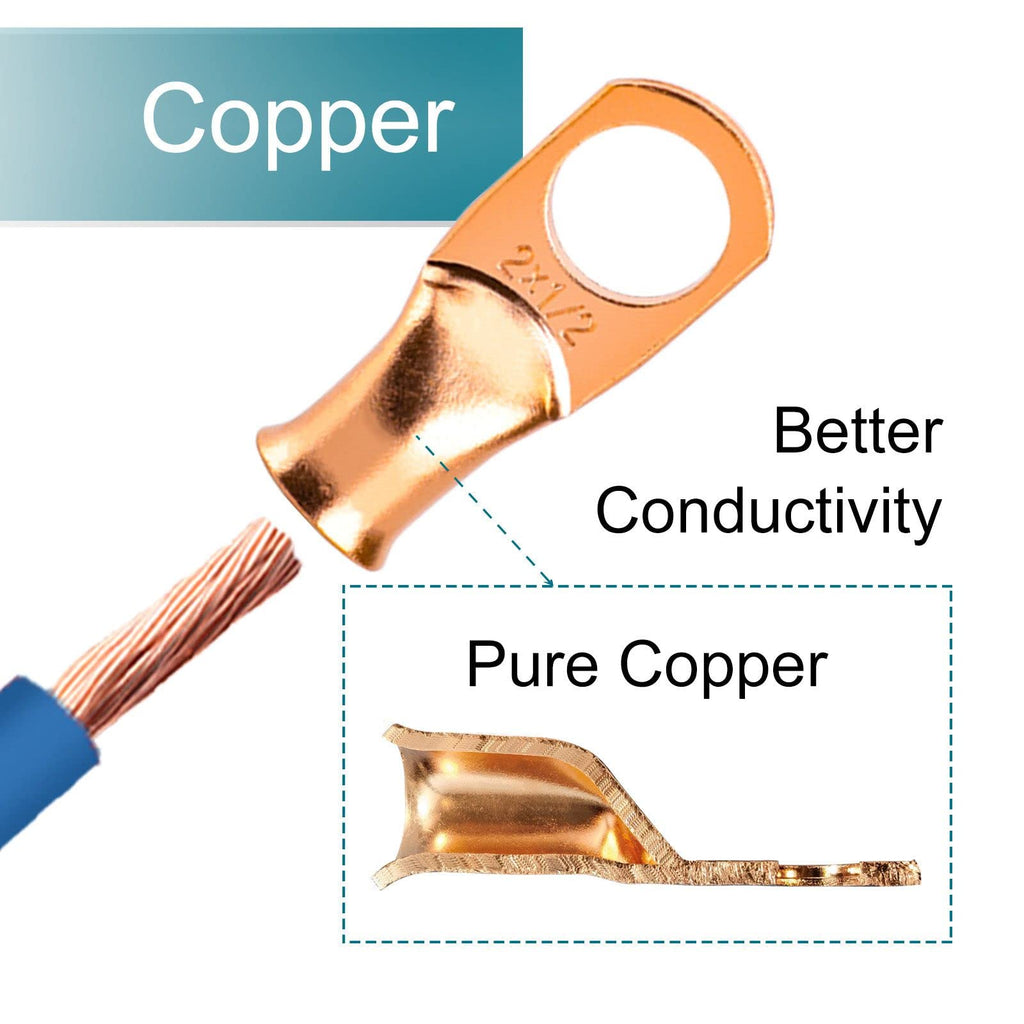 4Pcs Battery Cable Ends, 20 Gauge Wire Connectors 516 Copper Wire Lugs, Bare Copper Eyelets With Heat Shrink Tubing By Housun