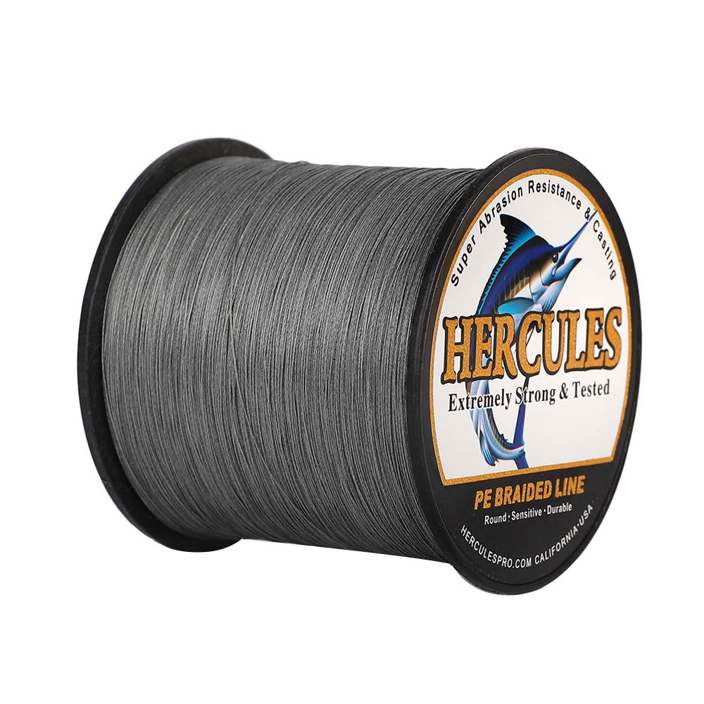 Hercules Braided Fishing Line 1500M 1640Yds 6Lbs-100Lbs Pe Superline 4 Strands (Grey 50Lb/22.7Kg 0.37Mm)