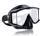 Tilos Single Lens Panoramic Large Wide View Mask For Scuba Diving & Snorkeling (Nose Purge, Black Silicone)