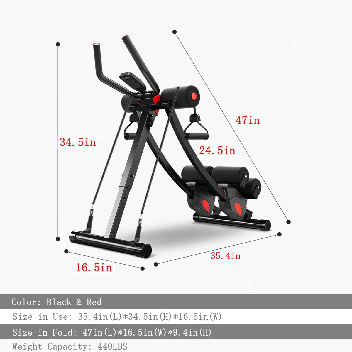 Fitlaya Fitness Ab Machine, Ab Workout Equipment For Home Gym, Height Adjustable Ab Trainer, Foldable Fitness Equipment With Res
