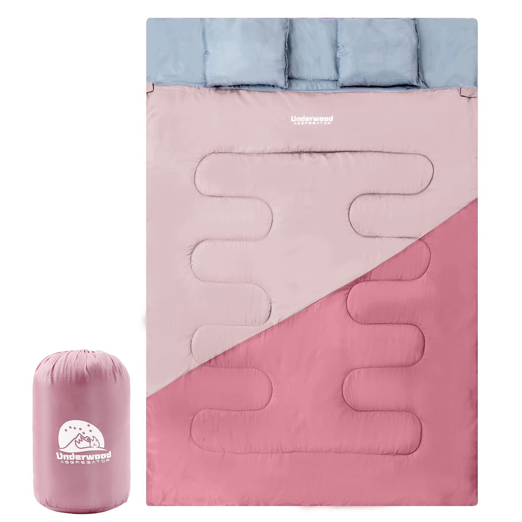 Double Sleeping Bag For Adults Kids - Lightweight 2 Person Sleeping Bag With Pillow, Queen Size Waterproof Camping Sack Two Pers