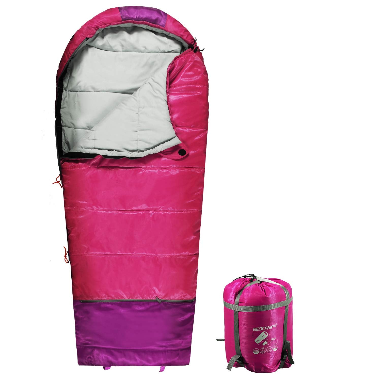 Redcamp Kids Mummy Sleeping Bag For Camping Zipped Small, 32 Degree All Season Cold Weather Fit Boys,Girls & Teens (Pink With 3.